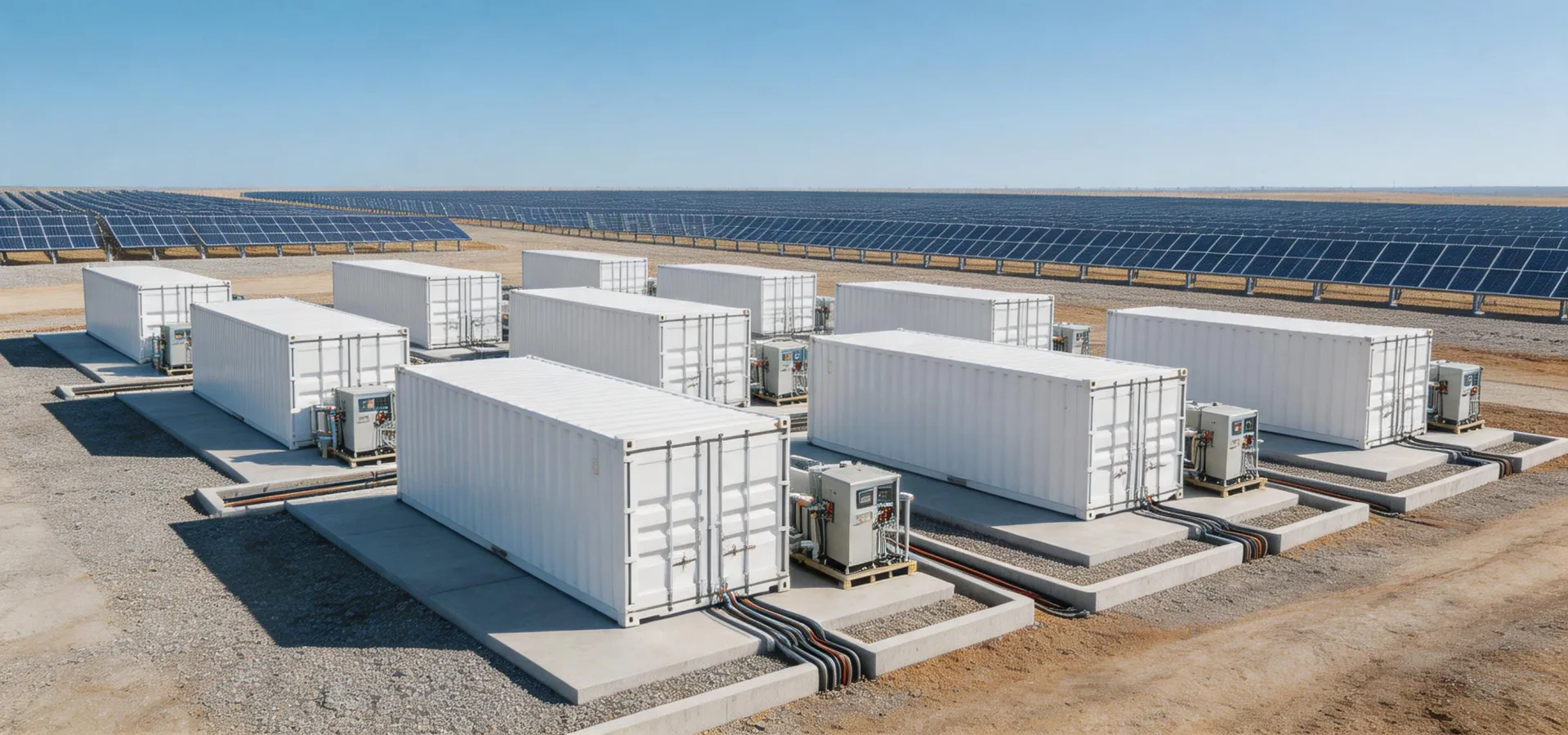 Battery energy storage containers at a solar plant