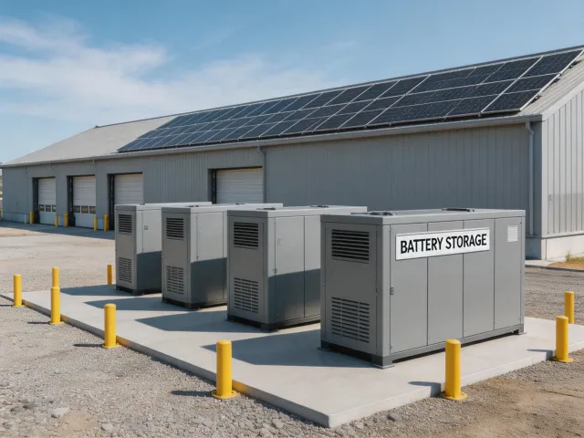 Commercial battery cabinets near a facility