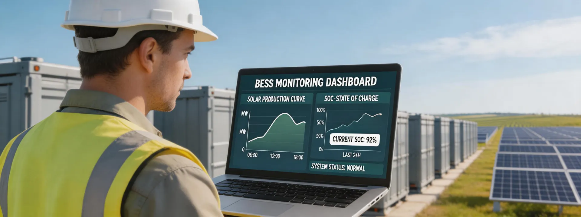 Engineer reviewing BESS performance dashboard